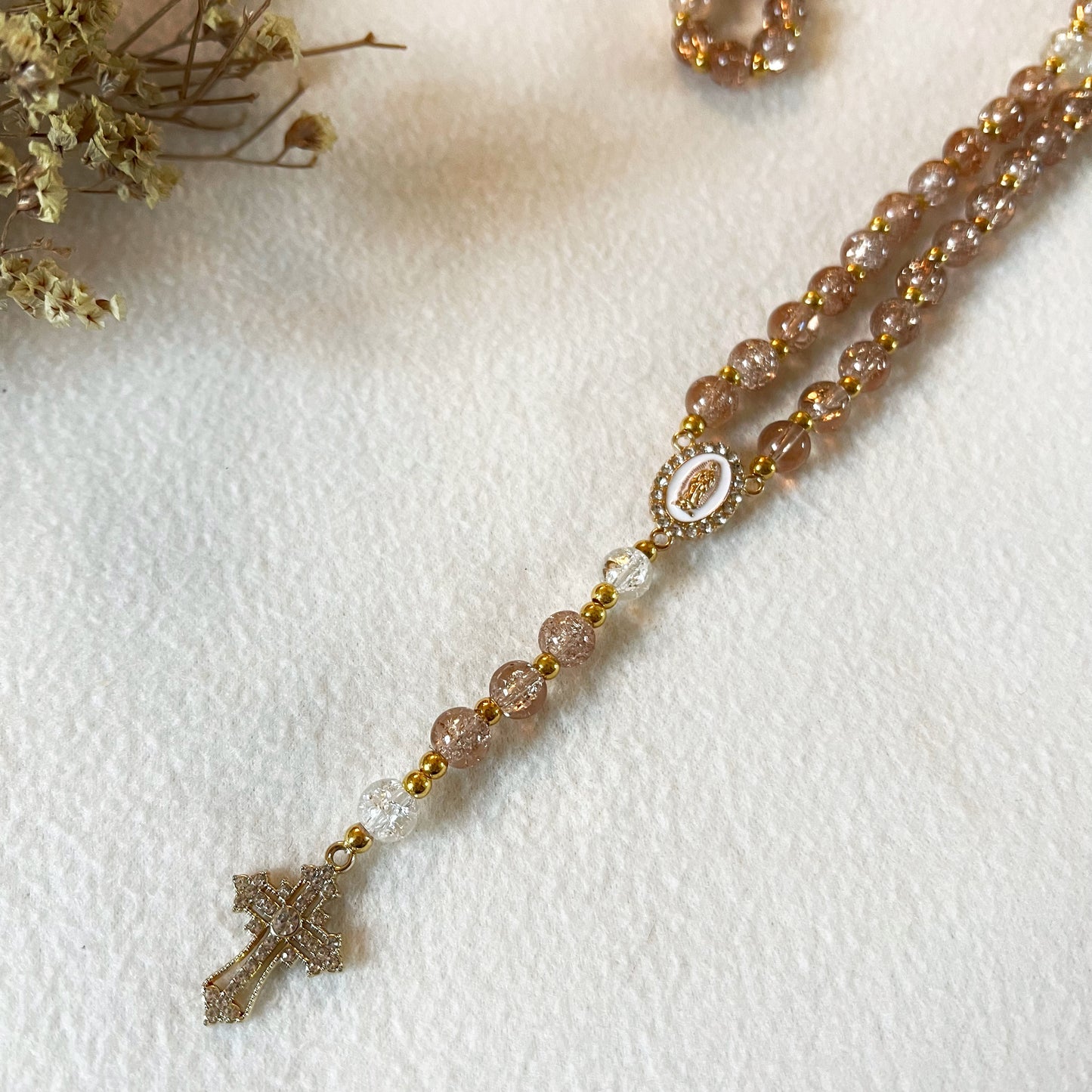 Chapelet - Perles en verre craquelées